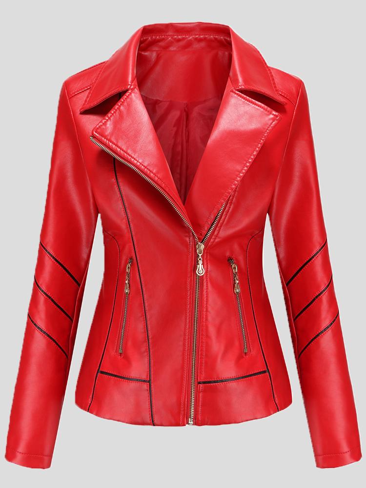 Women's Jackets Zipper Long Sleeve PU Motorcycle Jacket - LuckyFash™