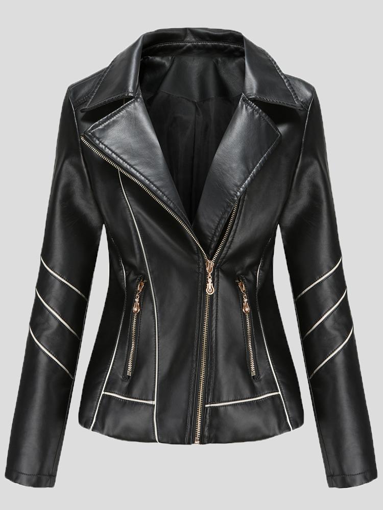 Women's Jackets Zipper Long Sleeve PU Motorcycle Jacket - LuckyFash™