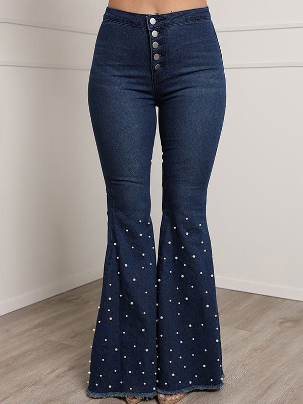 Women's Jeans Casual Stretch Beaded Flared Denim - LuckyFash™