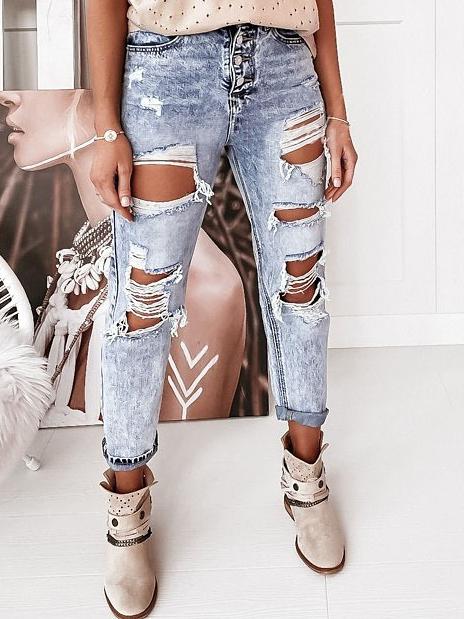Women's Jeans Casual Washed Mid-Rise Ripped Straight-Leg Jeans - LuckyFash™