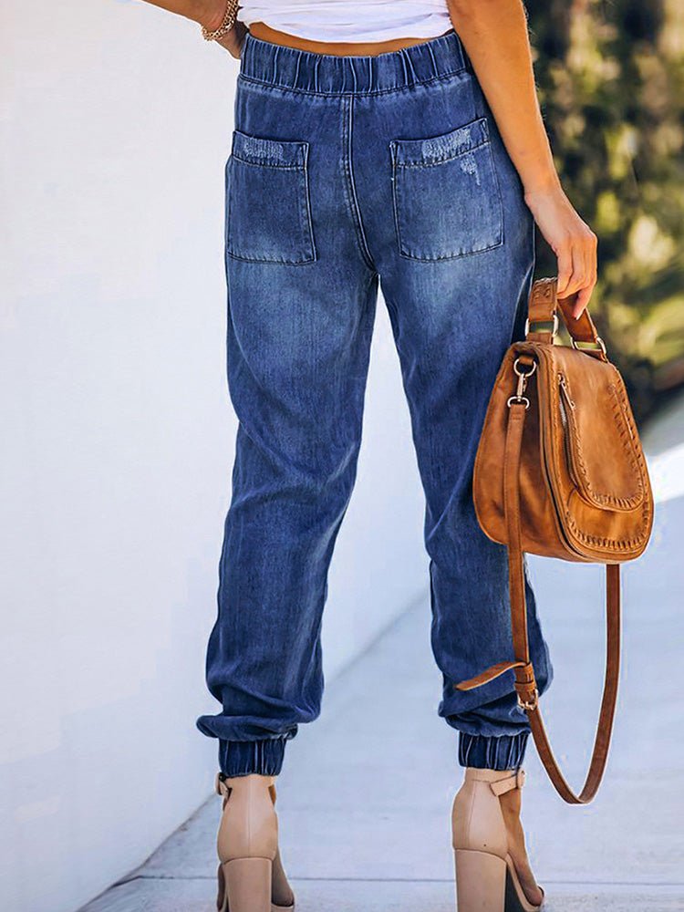 Women's Jeans Elastic Waist Drawstring Ripped Harem Jeans - LuckyFash™