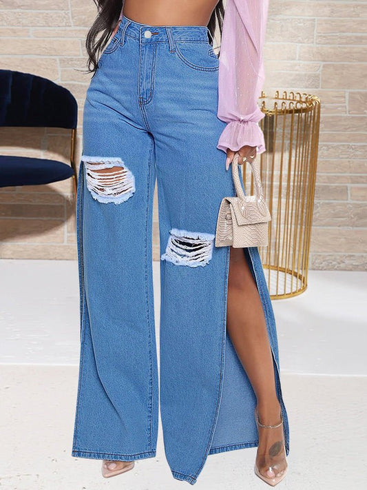 Women's Jeans Fashion Ripped High Slit Jeans - LuckyFash™