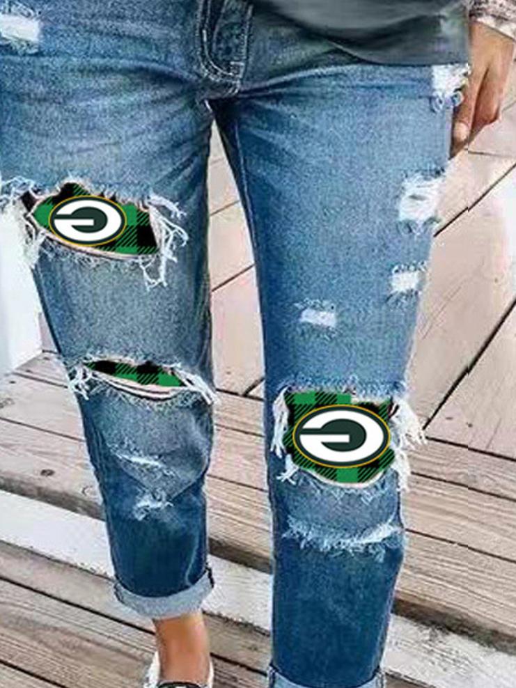 Women's Jeans Fashion Ripped Letter Print Jeans - LuckyFash™