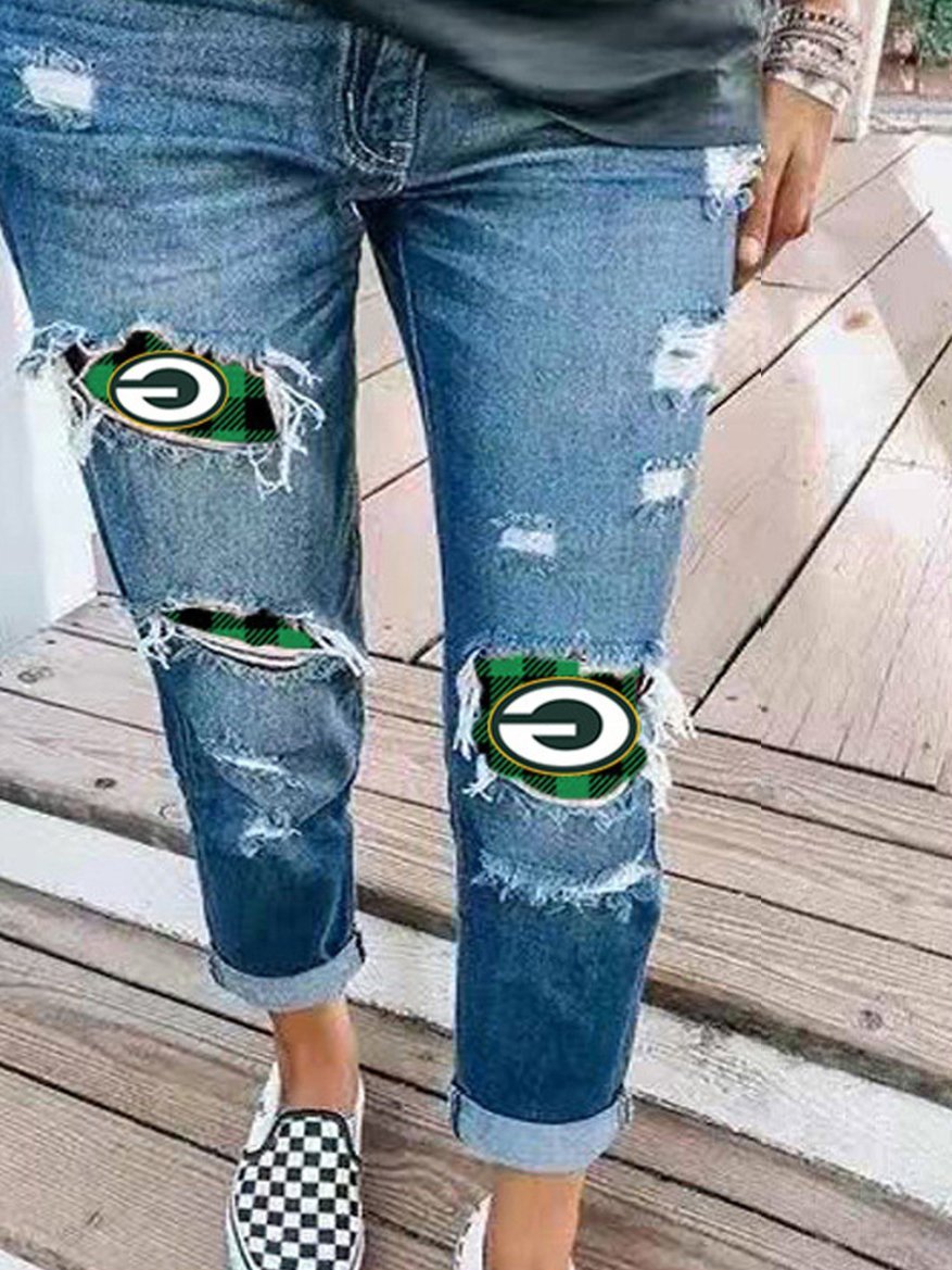 Women's Jeans Fashion Ripped Letter Print Jeans - LuckyFash™