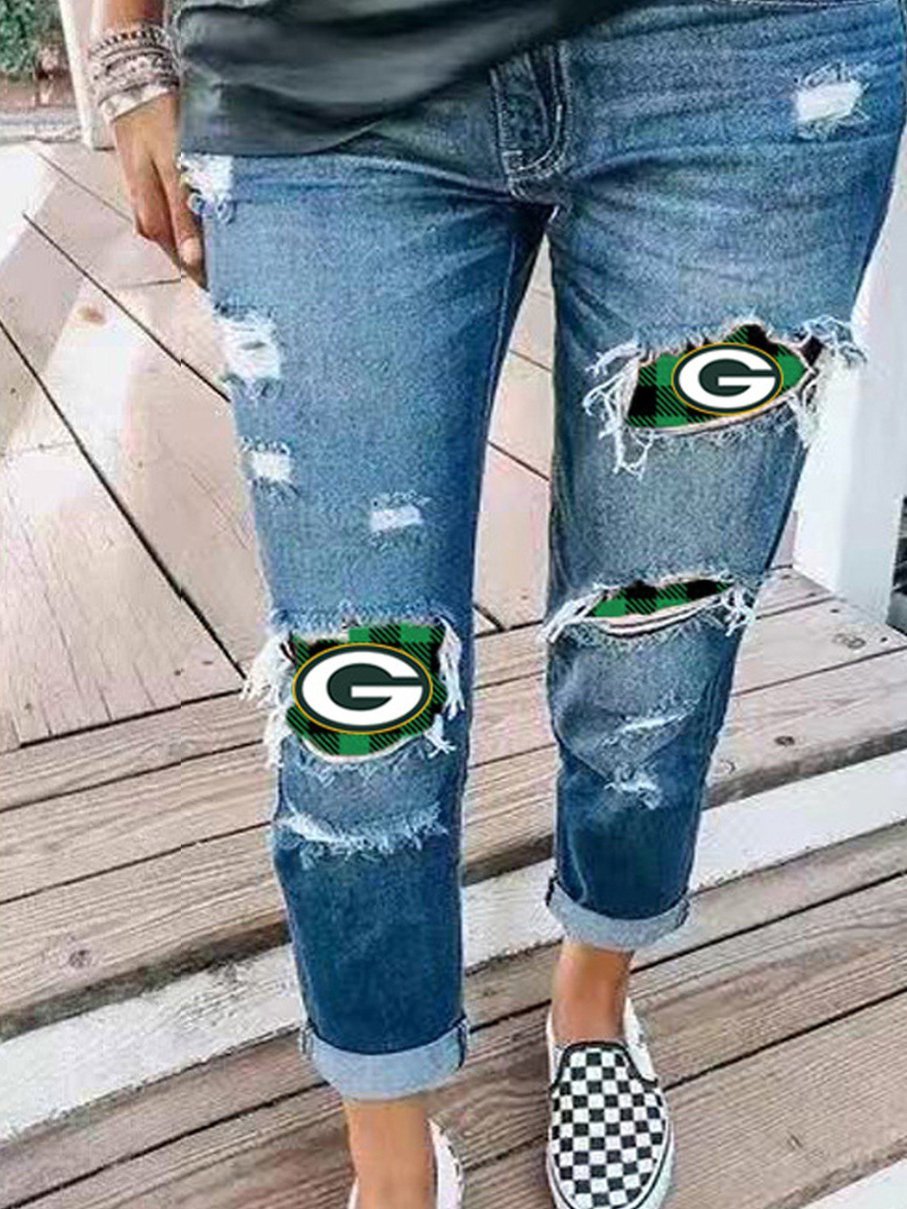 Women's Jeans Fashion Ripped Letter Print Jeans - LuckyFash™