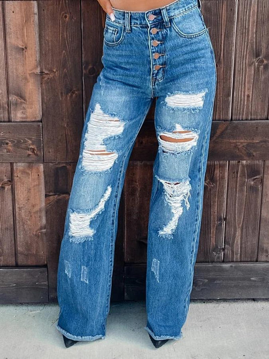 Women's Jeans Fashion Ripped Washed Straight Jeans - LuckyFash™