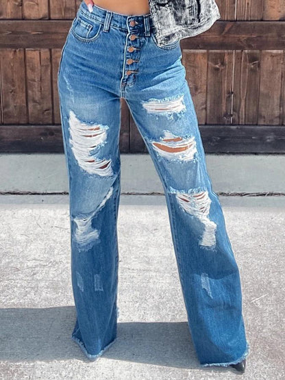 Women's Jeans Fashion Ripped Washed Straight Jeans - LuckyFash™