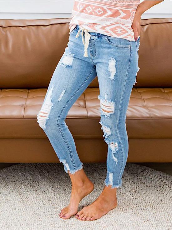 Women's Jeans High-Rise Ripped Elastic Waist Jeans - LuckyFash™