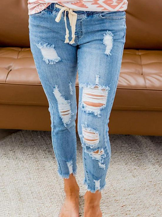 Women's Jeans High-Rise Ripped Elastic Waist Jeans - LuckyFash™