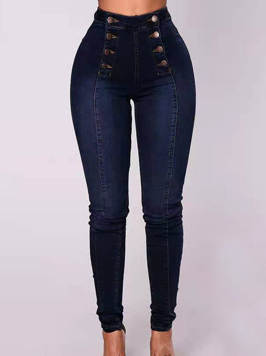 Women's Jeans High Waist Double Breasted Slim Fit Stretch Jeans - LuckyFash™