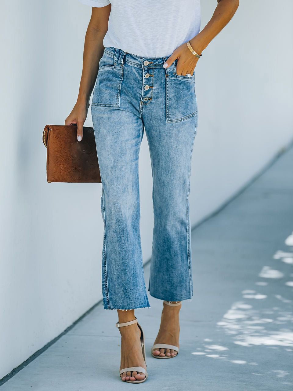 Women's Jeans High Waist Pocket Washed Jeans - LuckyFash™