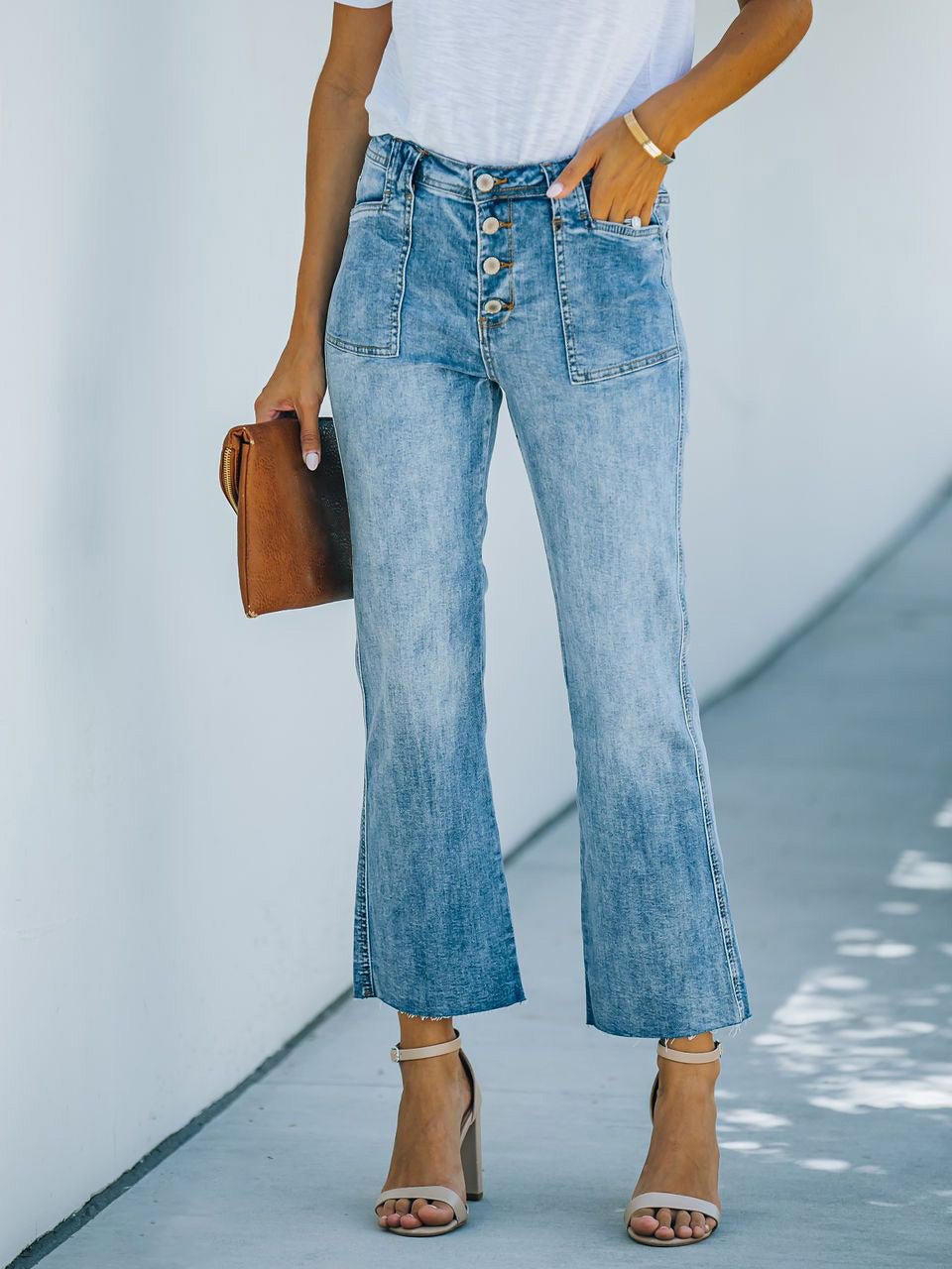 Women's Jeans High Waist Pocket Washed Jeans - LuckyFash™