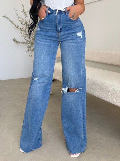 Women's Jeans High Waist Ripped Wide Leg Jeans - LuckyFash™