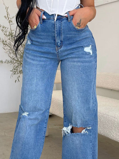 Women's Jeans High Waist Ripped Wide Leg Jeans - LuckyFash™