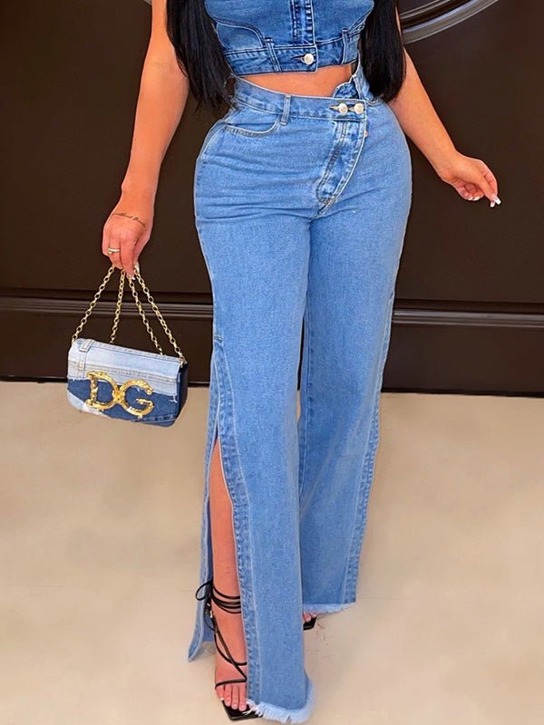 Women's Jeans Irregular Button Stretch Slit Flare Jeans - LuckyFash™