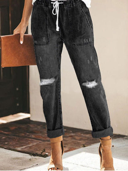 Women's Jeans Lace-Up Pocket Straight Jeans - LuckyFash™