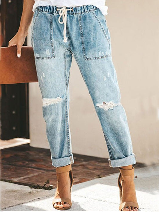 Women's Jeans Lace-Up Pocket Straight Jeans - LuckyFash™