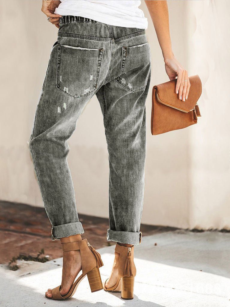 Women's Jeans Lace-Up Pocket Straight Jeans - LuckyFash™