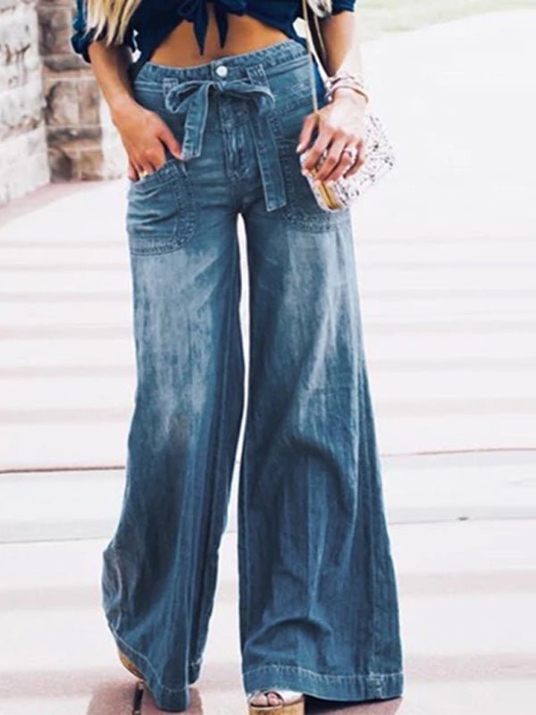Women's Jeans Lace-Up Wash Wide-Leg Jeans - LuckyFash™