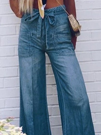 Women's Jeans Lace-Up Wash Wide-Leg Jeans - LuckyFash™