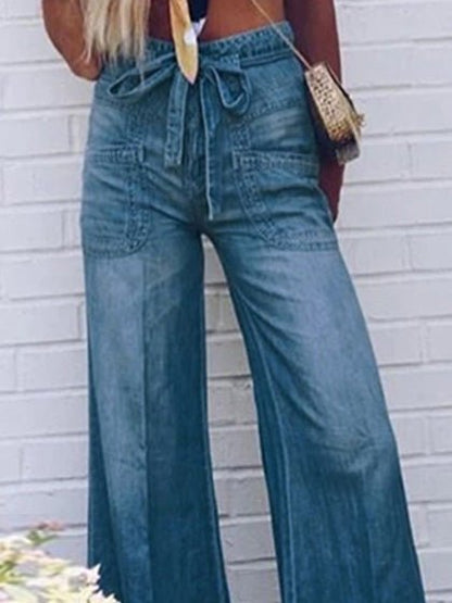 Women's Jeans Lace-Up Wash Wide-Leg Jeans - LuckyFash™