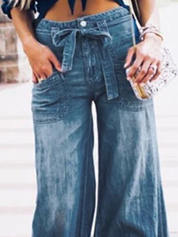Women's Jeans Lace-Up Wash Wide-Leg Jeans - LuckyFash™