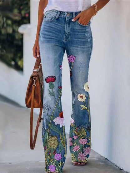 Women's Jeans Printed Single-Breasted Pocket Casual Jeans - LuckyFash™