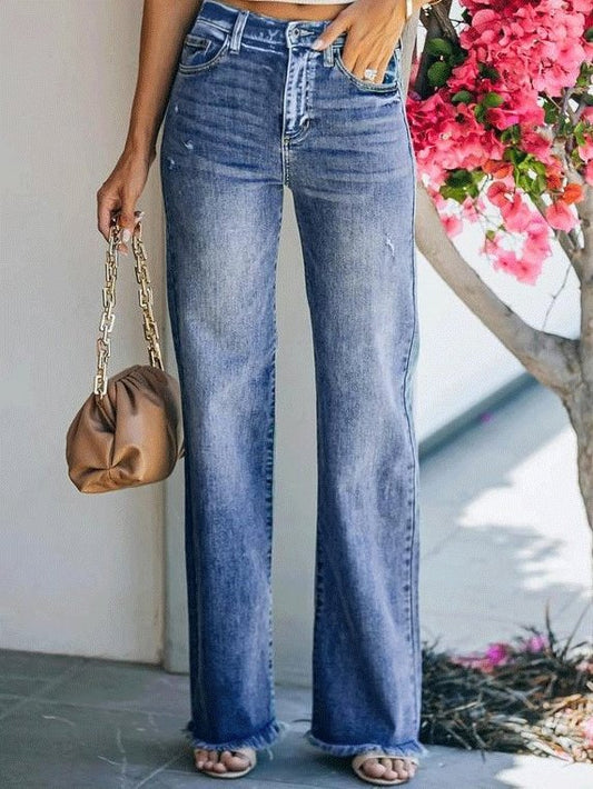 Women's Jeans Raw-Edged Straight-Leg Washed Jeans - LuckyFash™