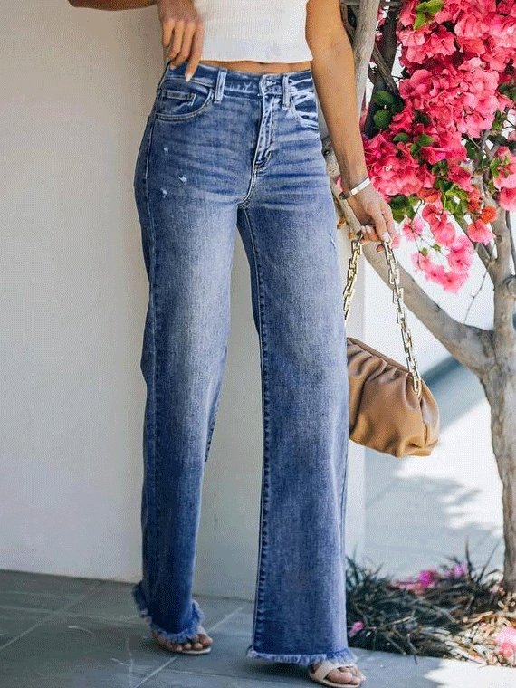 Women's Jeans Raw-Edged Straight-Leg Washed Jeans - LuckyFash™