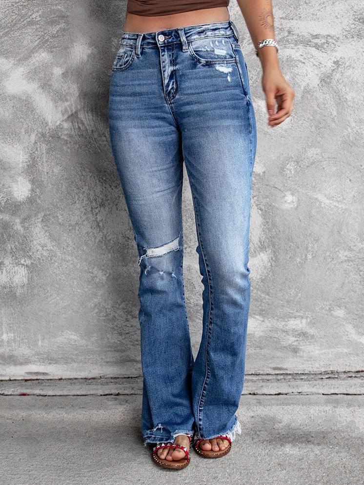 Women's Jeans Ripped High Waist Retro Slim Micro Flared Jeans - LuckyFash™