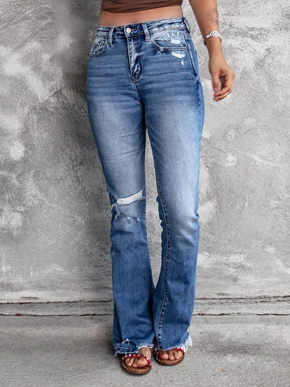 Women's Jeans Ripped High Waist Retro Slim Micro Flared Jeans - LuckyFash™