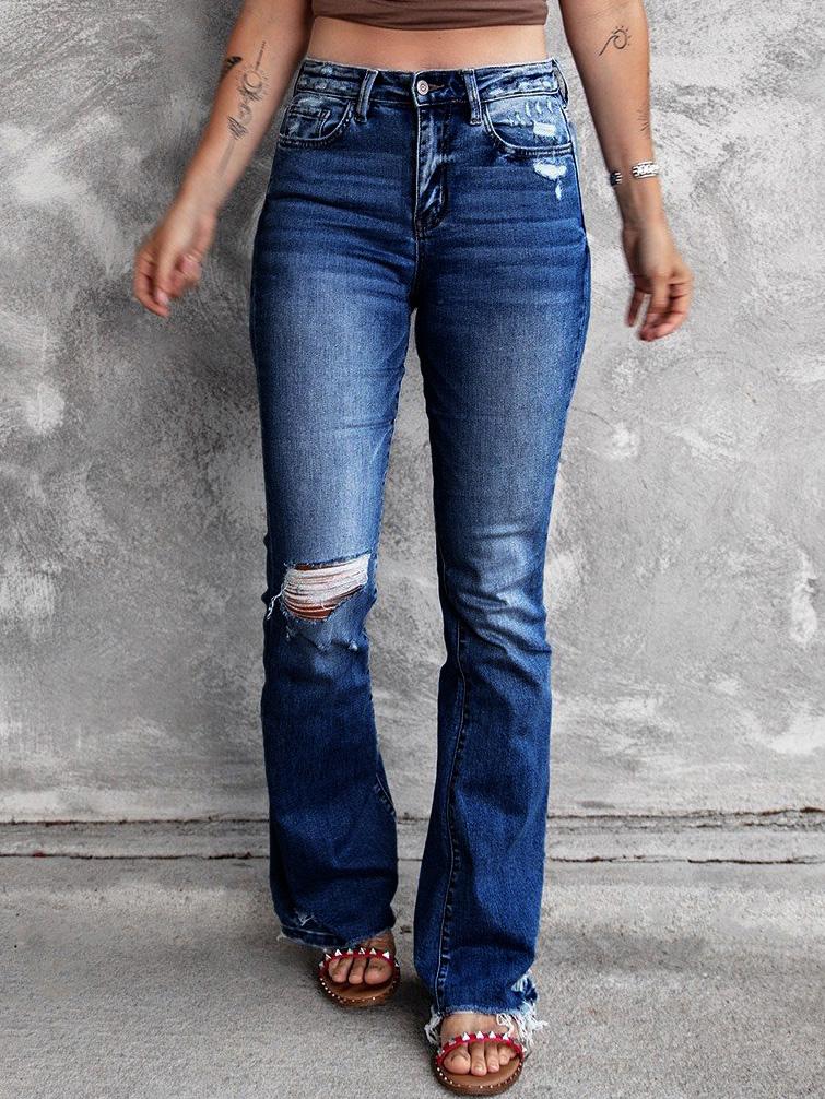 Women's Jeans Ripped High Waist Retro Slim Micro Flared Jeans - LuckyFash™