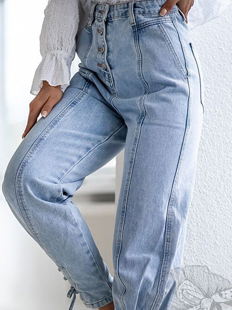 Women's Jeans Simple High Waist Slim Tie Feet Jean - LuckyFash™