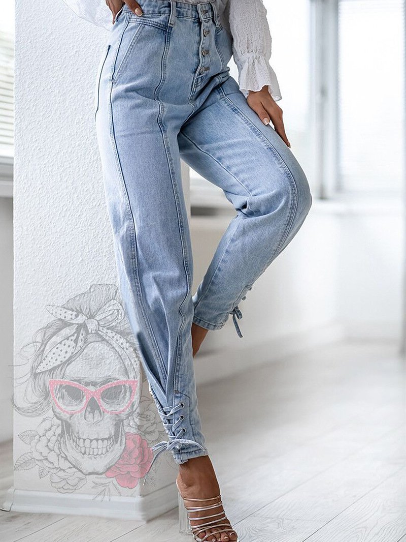 Women's Jeans Simple High Waist Slim Tie Feet Jean - LuckyFash™