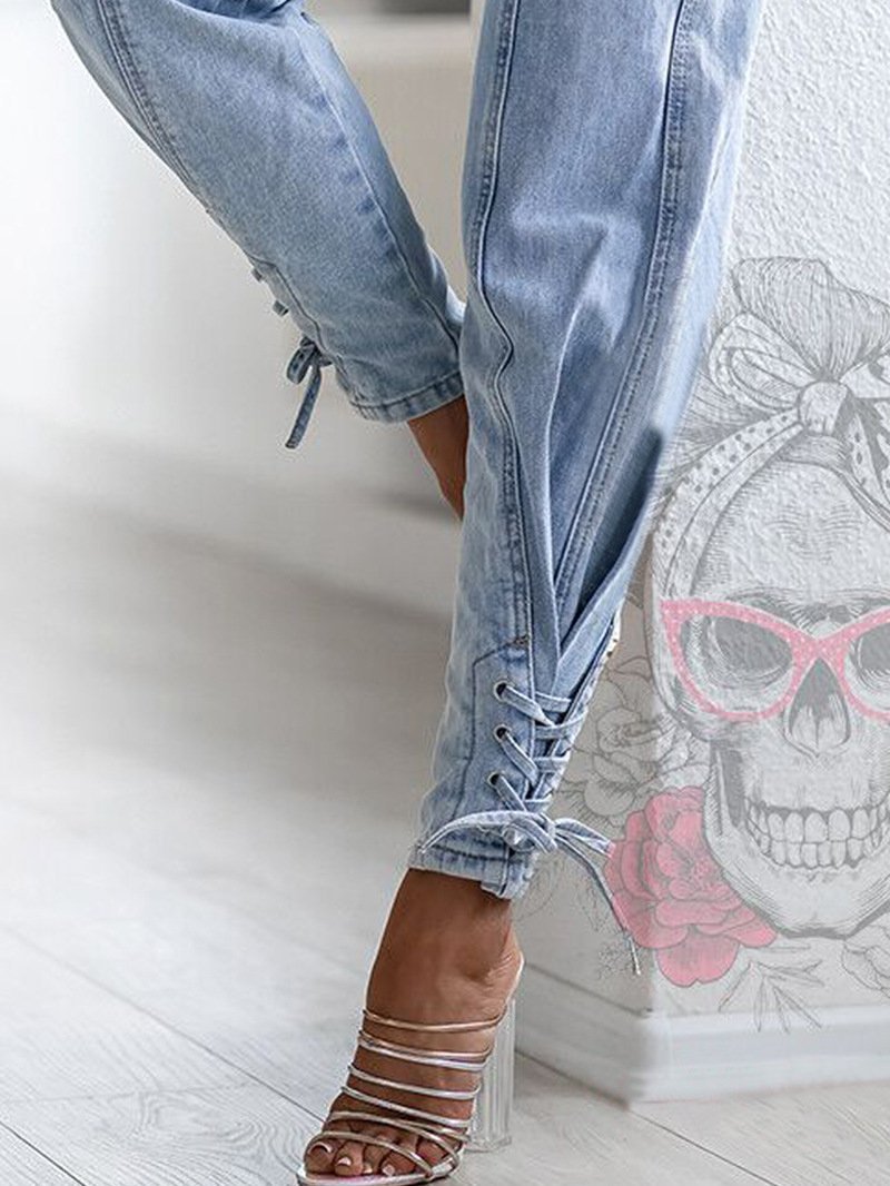 Women's Jeans Simple High Waist Slim Tie Feet Jean - LuckyFash™