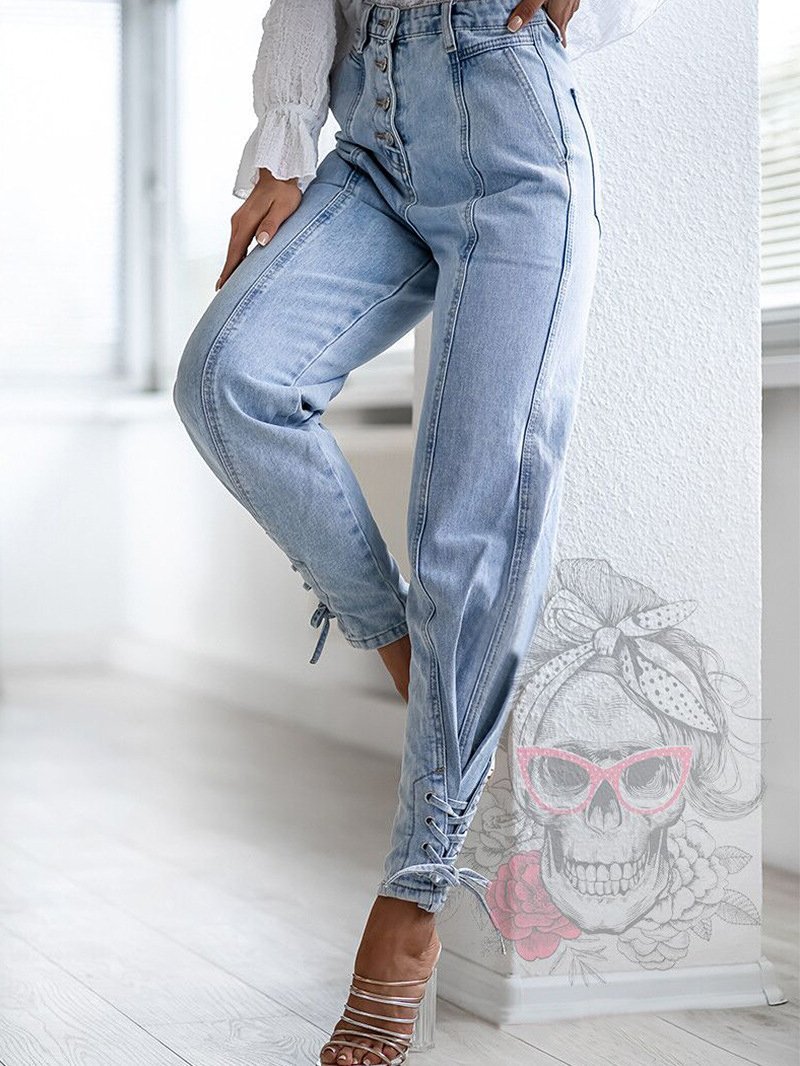 Women's Jeans Simple High Waist Slim Tie Feet Jean - LuckyFash™
