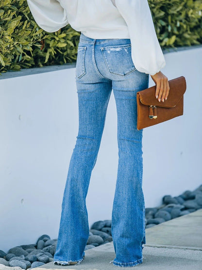 Women's Jeans Slim-Fit Stretch Flared Jeans With Holes - LuckyFash™