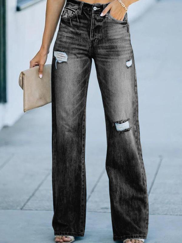 Women's Jeans Washed And Ripped Wide-Leg Jeans - LuckyFash™