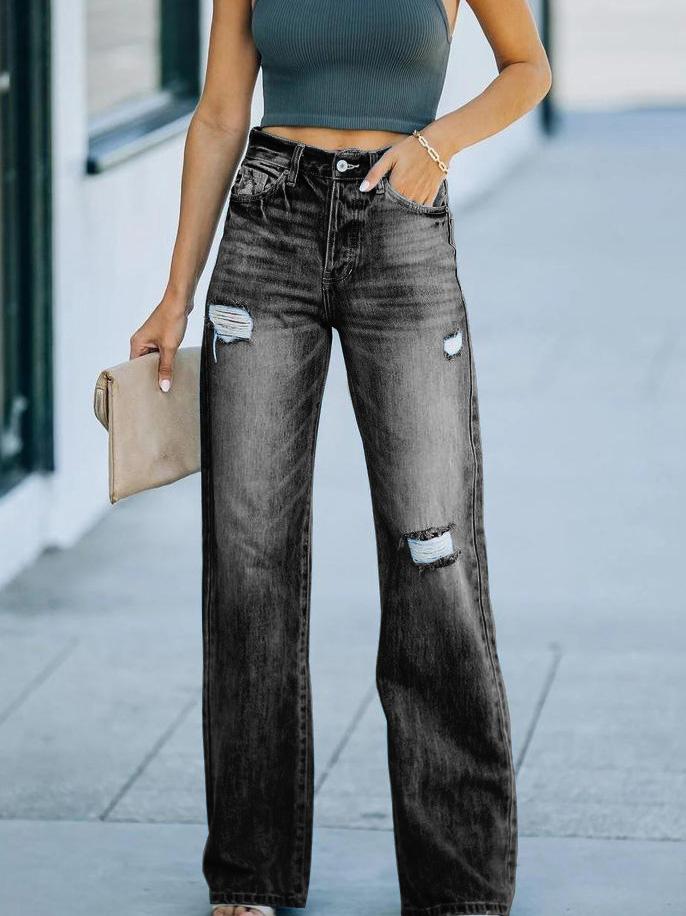 Women's Jeans Washed And Ripped Wide-Leg Jeans - LuckyFash™
