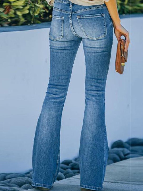 Women's Jeans Washed Button Slim Fit Micro-Flare Jeans - LuckyFash™