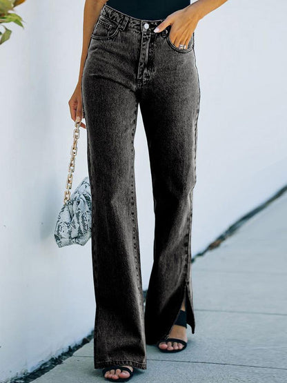 Women's Jeans Washed Mid-Waist Split Temperament Jeans - LuckyFash™