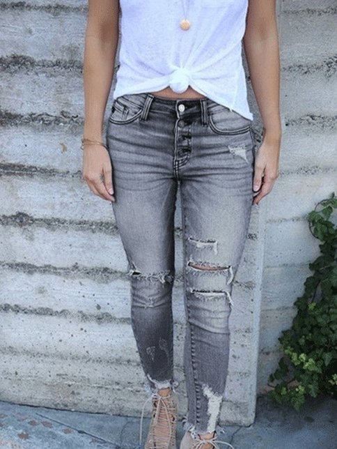 Women's Jeans Washed Ripped Slim-Fit Skinny Jeans - LuckyFash™