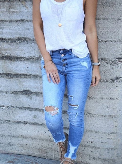 Women's Jeans Washed Ripped Slim-Fit Skinny Jeans - LuckyFash™