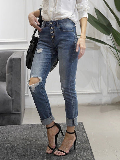 Women's Jeans Washed Ripped Stretch Pencil Jeans - LuckyFash™