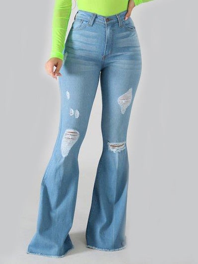 Women's Jeans Washed Shredded Slim Fit Flare Jeans - LuckyFash™