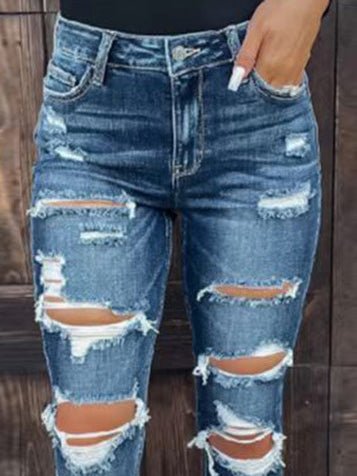 Women's Jeans Washed Stretch Ripped Skinny Jeans - LuckyFash™