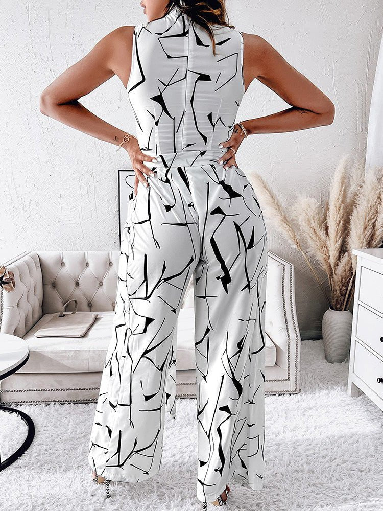 Women's Jumpsuits Abstract Print Turtleneck Sleeveless Jumpsuit - LuckyFash™