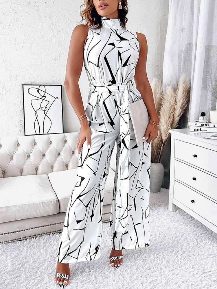 Women's Jumpsuits Abstract Print Turtleneck Sleeveless Jumpsuit - LuckyFash™