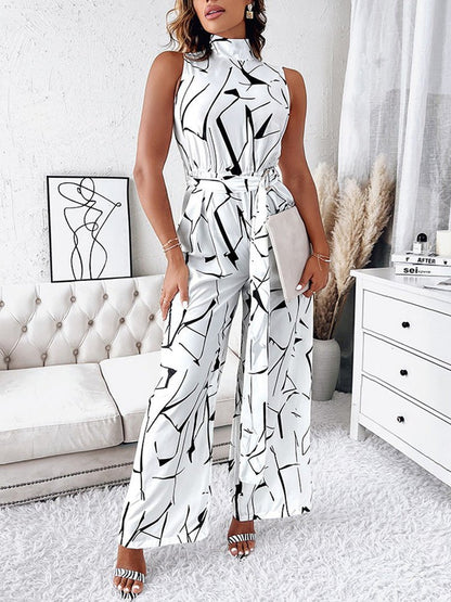 Women's Jumpsuits Abstract Print Turtleneck Sleeveless Jumpsuit - LuckyFash™