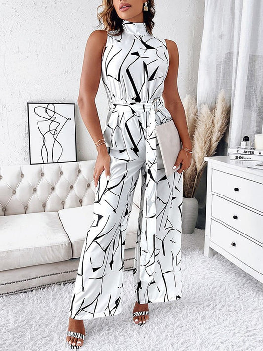 Women's Jumpsuits Abstract Print Turtleneck Sleeveless Jumpsuit - LuckyFash™
